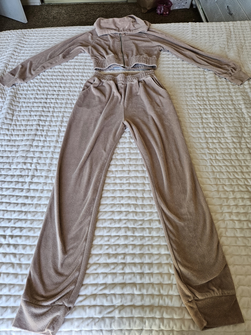 Fashion Nova Taupe Cropped Zip Lounge Jumpsuit